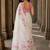 Off white floral linen blend designer block print saree