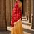 Red tie and dye linen blend designer block print saree