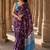 Purple tie and dye linen blend designer block print saree