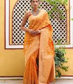 Yellow yellow organza  dual tone ethnic motif saree with unstitched blouse piece