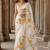 Off white floral linen blend designer block print saree