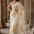 Off white floral linen blend designer block print saree