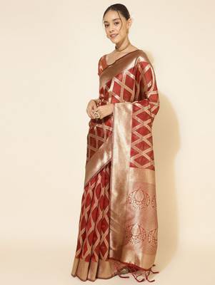 Maroon woven design zari organza saree 3