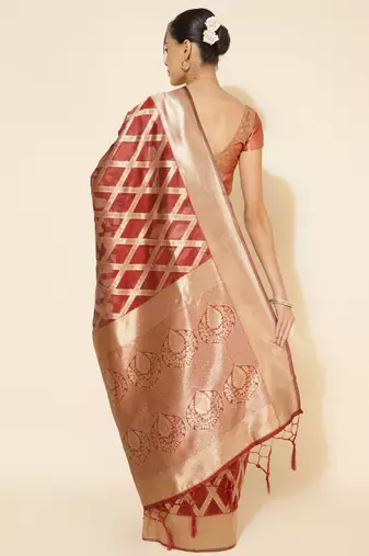 Maroon woven design zari organza saree