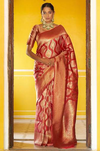 Red woven design zari organza kanjeevaram saree