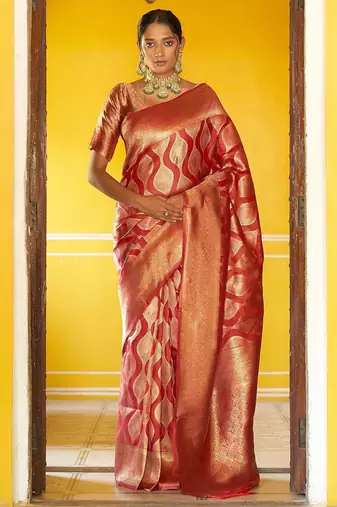 Red woven design zari organza kanjeevaram saree