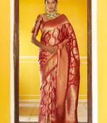 Red woven design zari organza kanjeevaram saree