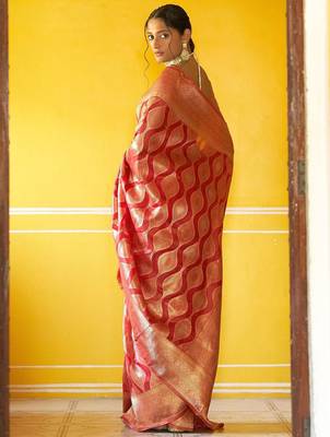 Red woven design zari organza kanjeevaram saree 2