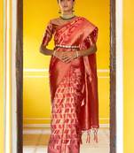 Pink pink organza  geometric design saree with unstitched blouse piece