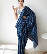 Navy blue striped saree with blouse piece