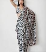 White floral silk blend saree