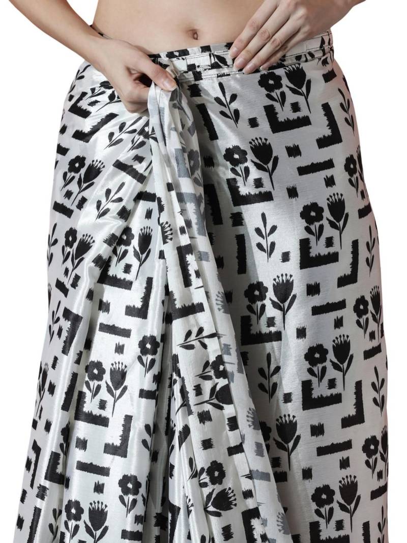 White floral silk blend saree