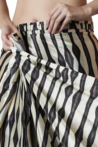 Cream striped silk blend saree