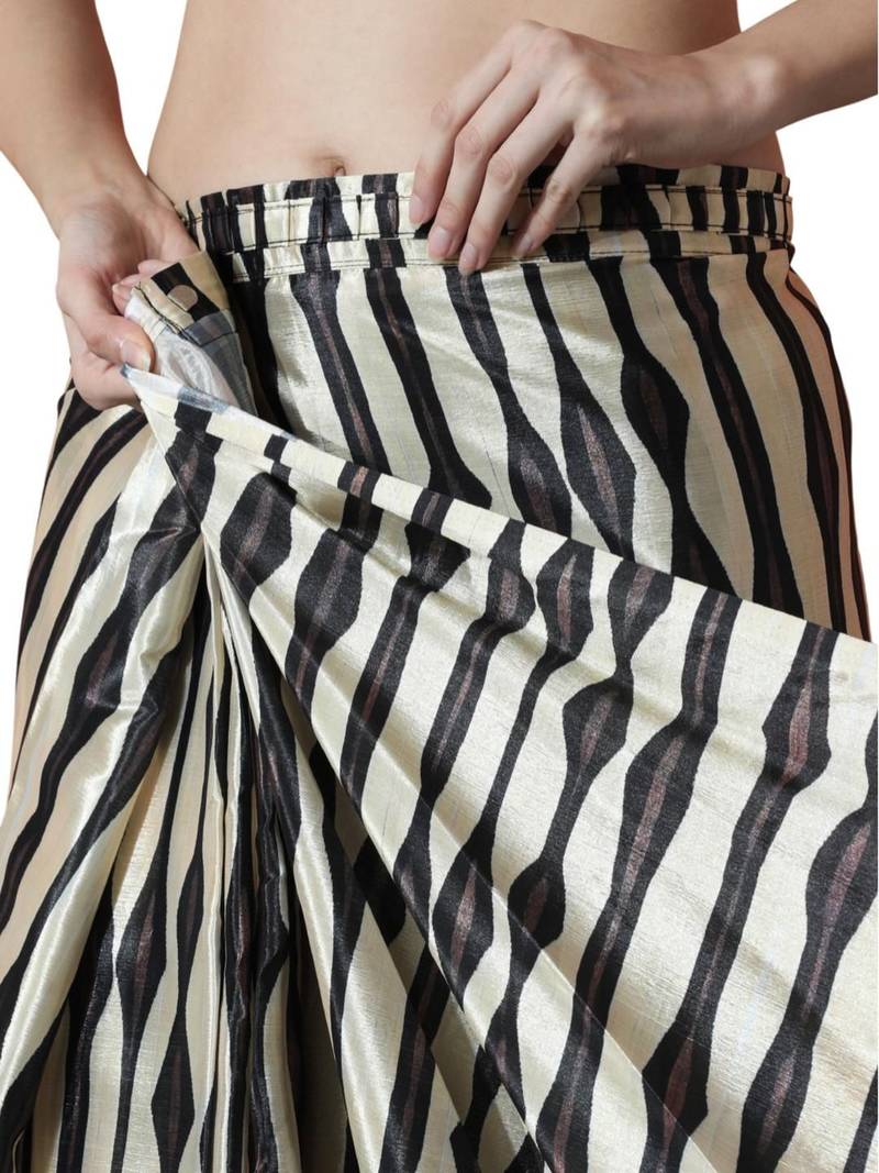 Cream striped silk blend saree