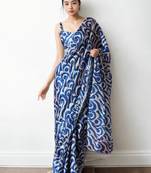 White abstract printed ready to wear saree
