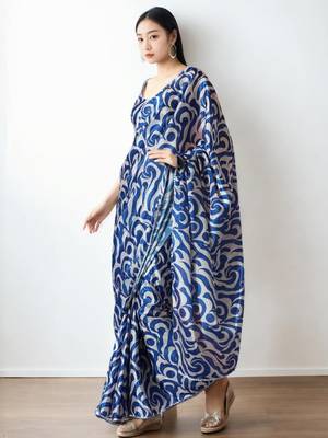 White abstract printed ready to wear saree 2