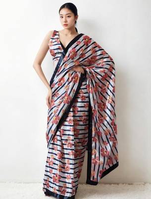 Peach floral printed ready to wear saree 1