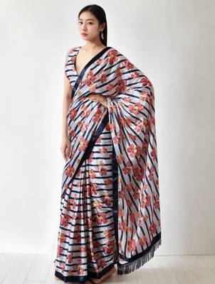 Peach floral printed ready to wear saree 2