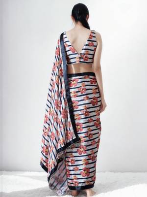 Peach floral printed ready to wear saree 3