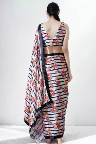 Peach floral printed ready to wear saree