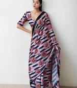 Pink floral print saree with unstitched blouse piece