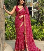 Maroon printed woven cotton sarees