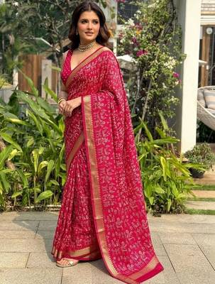 Maroon printed woven cotton sarees 2