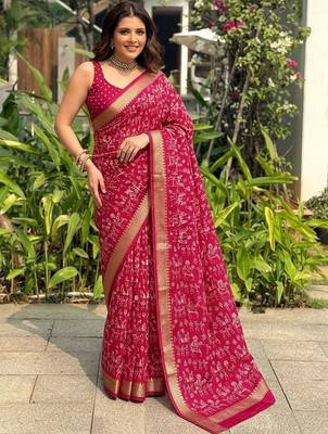 Maroon printed woven cotton sarees 3
