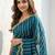 Blue embellished embroidered satin designer saree