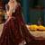 Maroon paisley embroidered satin designer saree