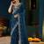 Navy blue paisley embroidered satin designer saree
