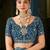 Navy blue paisley embroidered satin designer saree