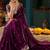 Purple paisley embroidered satin designer saree