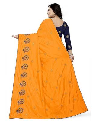 Yellow yellow & blue floral embroidered silk blend  jamdani saree 4