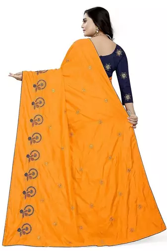 Yellow yellow & blue floral embroidered silk blend  jamdani saree