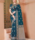 Teal embellished zari kanjeevaram saree