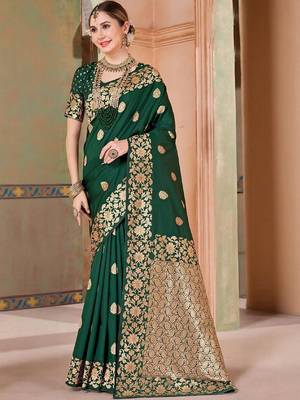 Green embellished zari kanjeevaram saree 1