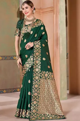 Green embellished zari kanjeevaram saree