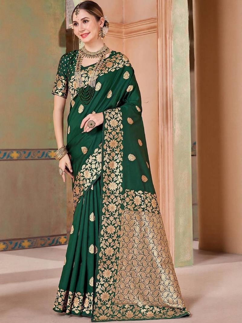 Green embellished zari kanjeevaram saree