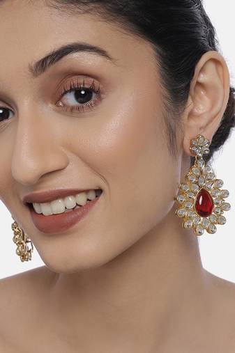 Kundan dangle drop earrings indian traditional bollywood jewelry
