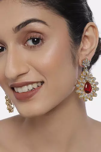 Kundan dangle drop earrings indian traditional bollywood jewelry