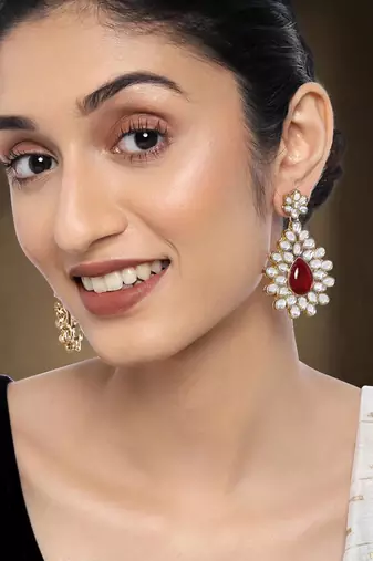 Kundan dangle drop earrings indian traditional bollywood jewelry