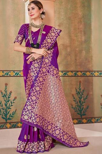 Magenta embellished zari kanjeevaram saree
