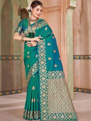 Green embellished zari kanjeevaram saree 1