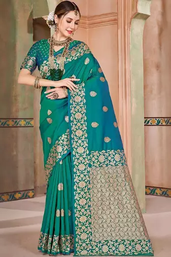 Green embellished zari kanjeevaram saree