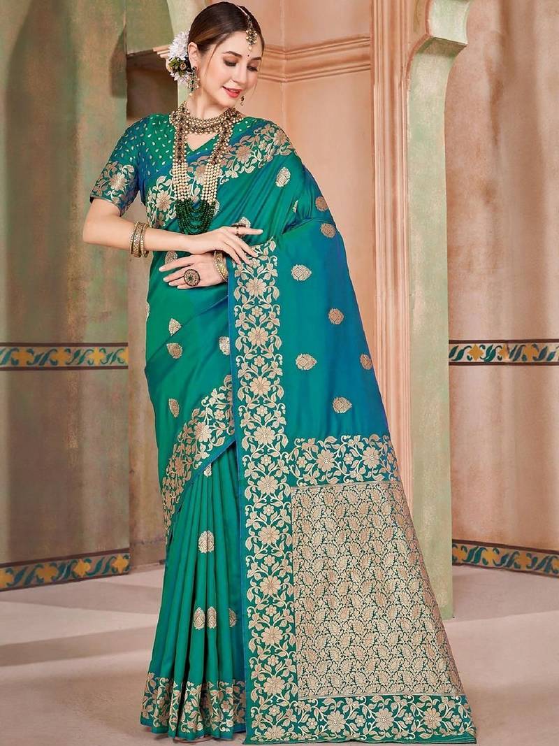 Green embellished zari kanjeevaram saree
