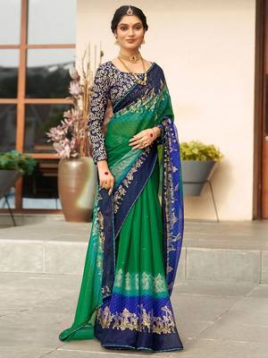 Green ethnic motifs zari poly chiffon saree 1