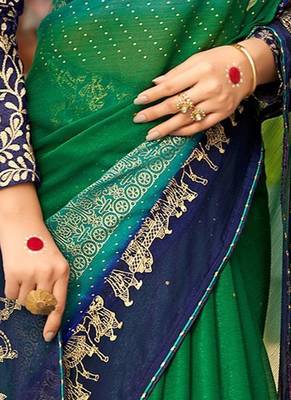 Green ethnic motifs zari poly chiffon saree 3