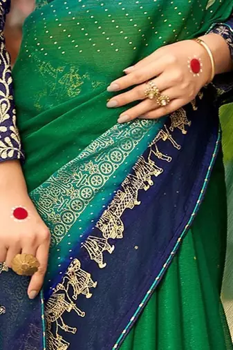 Green ethnic motifs zari poly chiffon saree