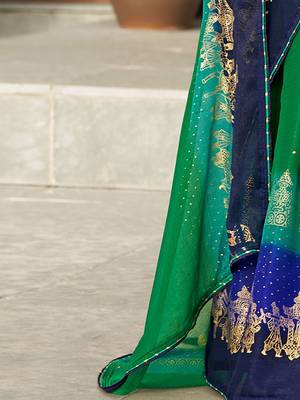 Green ethnic motifs zari poly chiffon saree 4